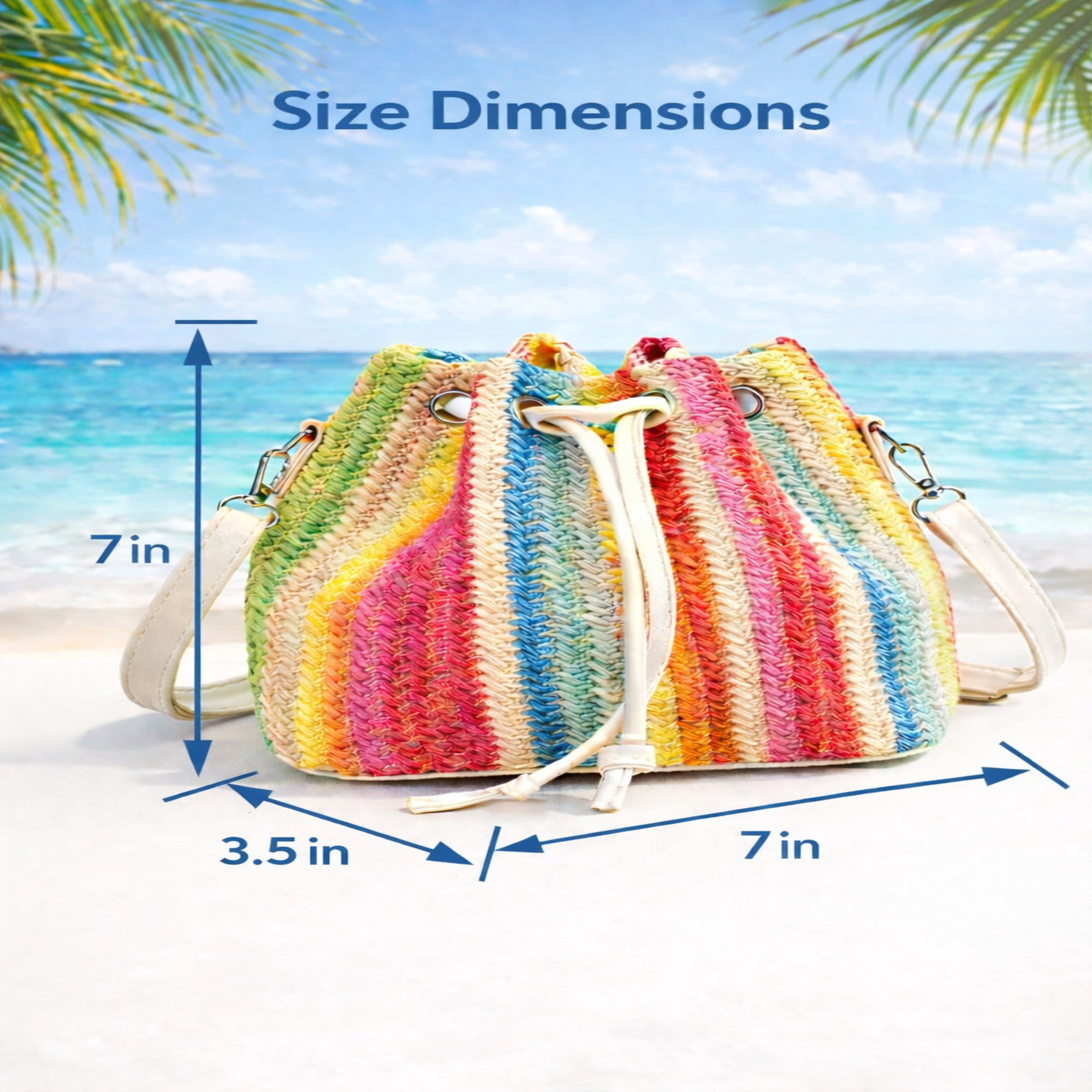 Lwbloom Rainbow Crochet Bucket Bag for Women – Colorful Knit Boho Crossbody Purse with Drawstring Closure, Summer Beach Travel Handbag