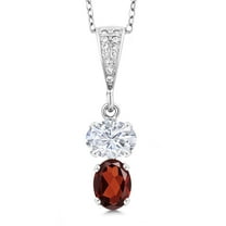 Gem Stone King 925 Sterling Silver White Moissanite and Red Garnet Pendant Necklace for Women (3.11 Cttw, Gemstone, Oval 8x6MM, with 18 inch Chain)