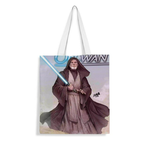 Obi-Wan Bolso de tela con estampado de lienzo para mujer, bolsa de compras reutilizable y estética, con cremallera interior, regalo para mujer,40*40cm.
