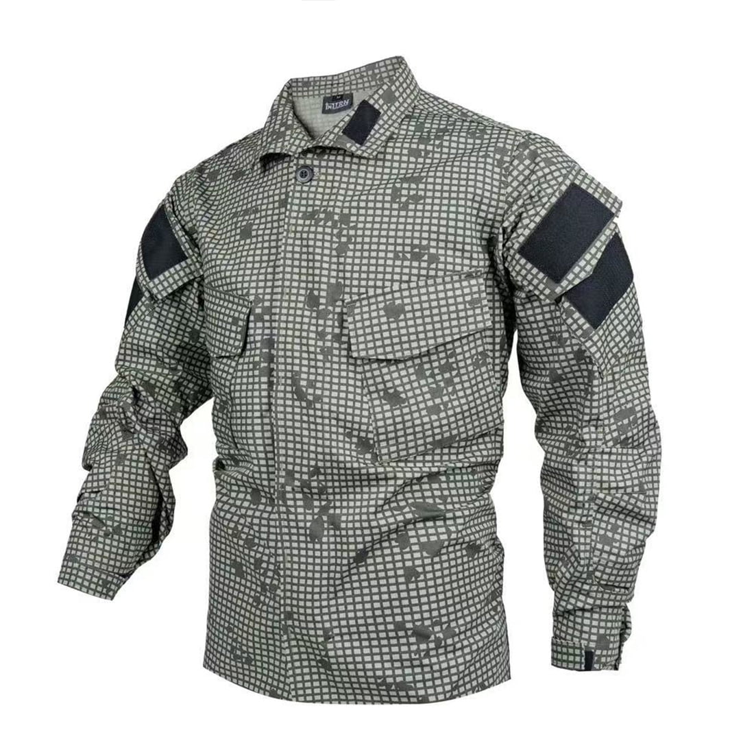 TRN BAC Men s Tactical Long Sleeve Combat Shirt 60% Cotton Base Layer Camo Training Shirt for Training Hiking Outdoor Sports Breathable Military Style T-Shirt Night Camouflage L