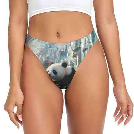 Qokaie Panda In Futuristic City Printed Women s Cotton Thong Underwear  Sexy Breathable Panties G-string-3X-Large