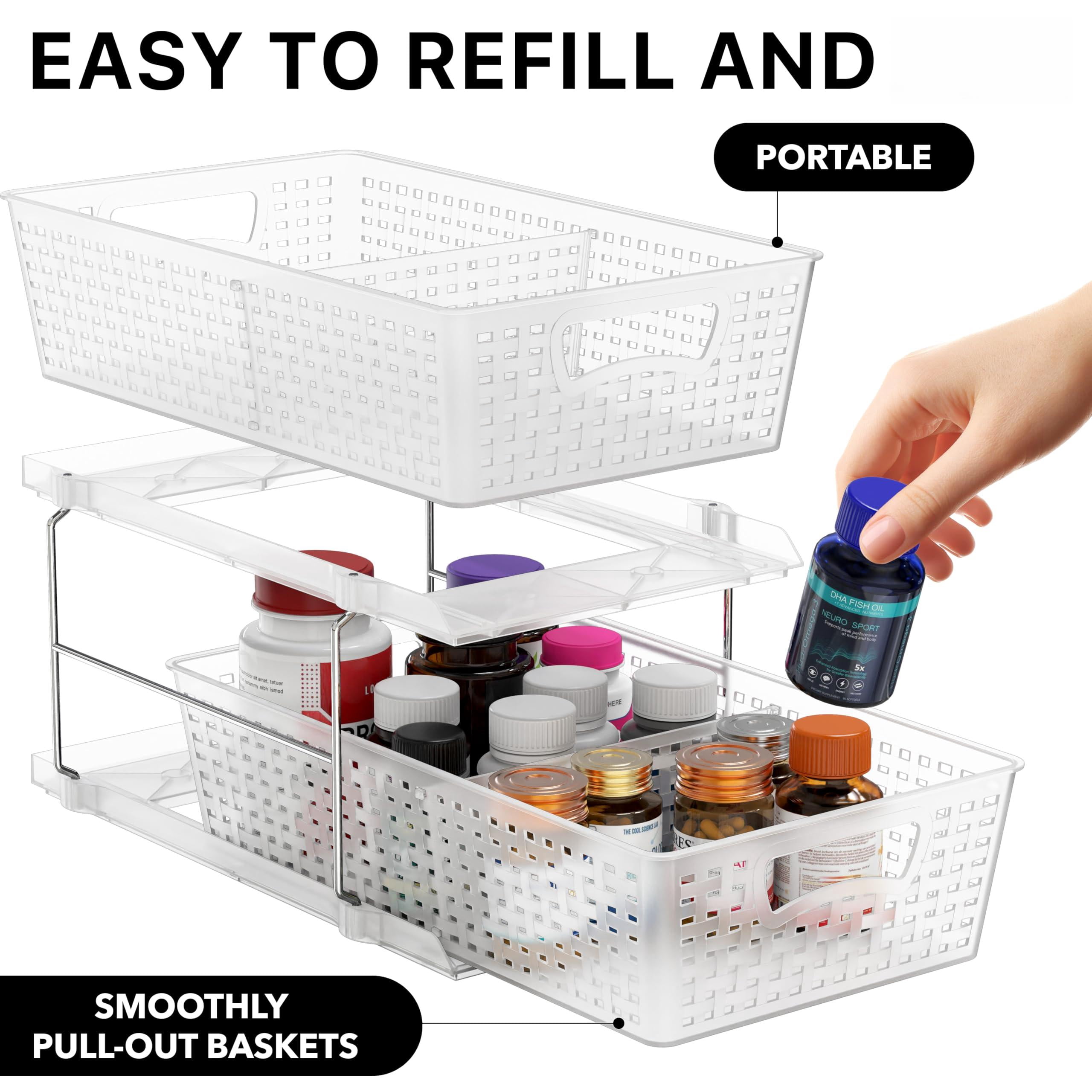 2 Tier Bathroom Organizer Tray Pull-out Sliding Drawer/under-sink Storage  Clear