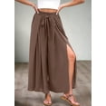 thumbnail image 4 of Women'S Casual Split Wide High Waist Palazzo Flowy Beach Pants Summer Boho Lounge with Pockets Light Brown XXL, 4 of 9