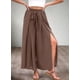 thumbnail image 4 of Pantalones de Playa Casuales, Holgados, Estilo Palazzo, de Cintura Alta y Abertura para Mujer, Estilo Bohemio, con Bolsillos para Verano. Marrón S, 4 of 9