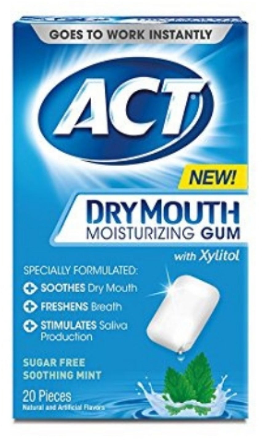 ACT Dry Mouth Moisturizing Gum, SugarFree Soothing Mint, 20 ea (Pack