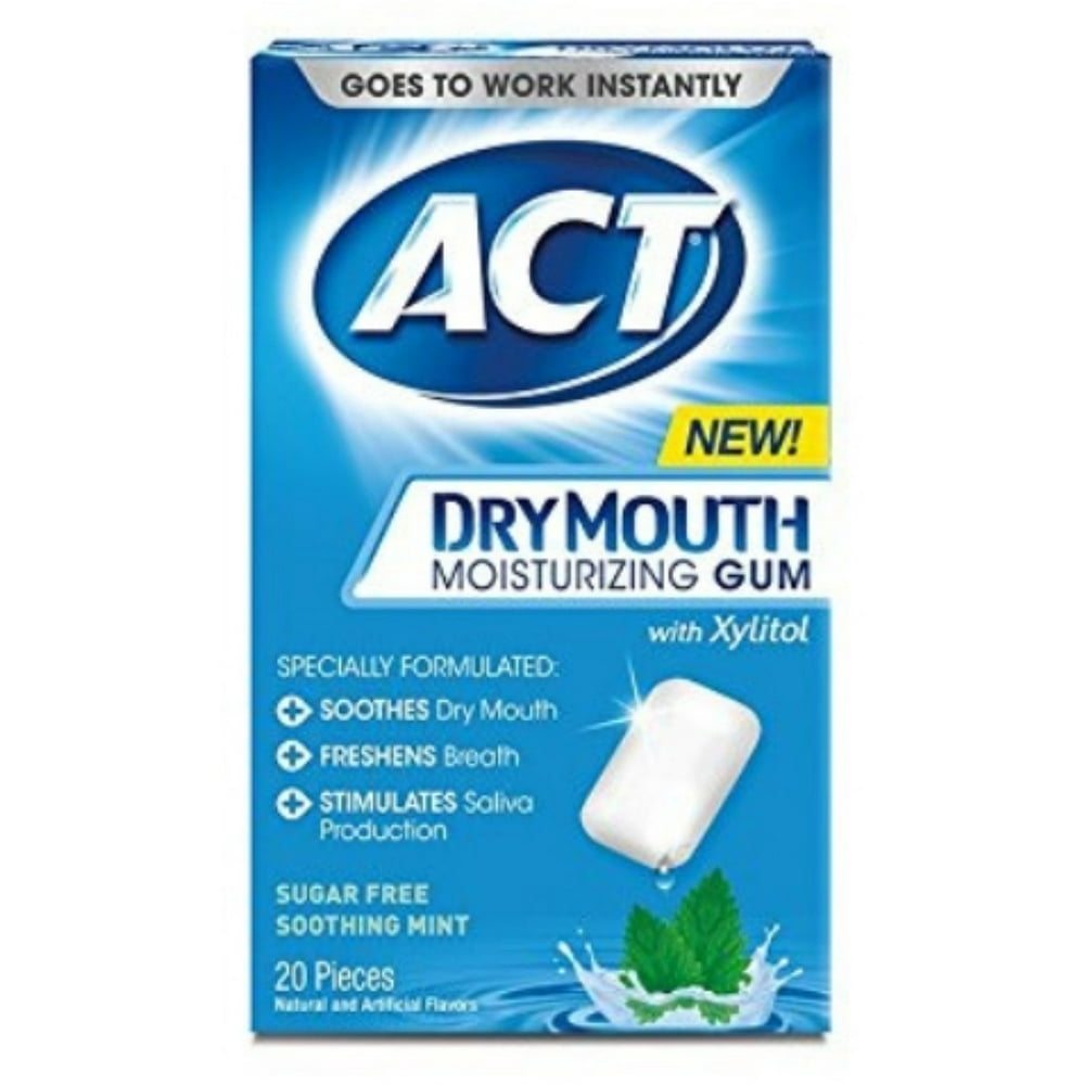 ACT Dry Mouth Moisturizing Gum, SugarFree Soothing Mint, 20 ea (Pack
