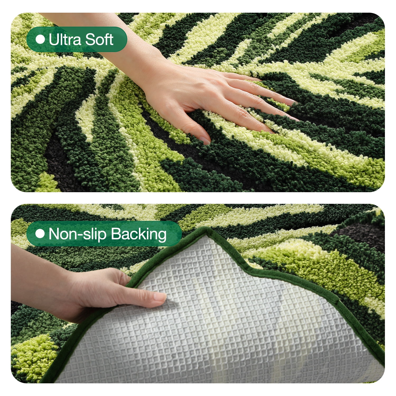 FRABE Cute Bathroom Rugs with Green Dark Monstera Leaf Plant, Soft Fluffy Plush, Absorbent Non Slip Bath Mat, Machine Washable,for Shower Floor,home, Bedroom, 24"x32"