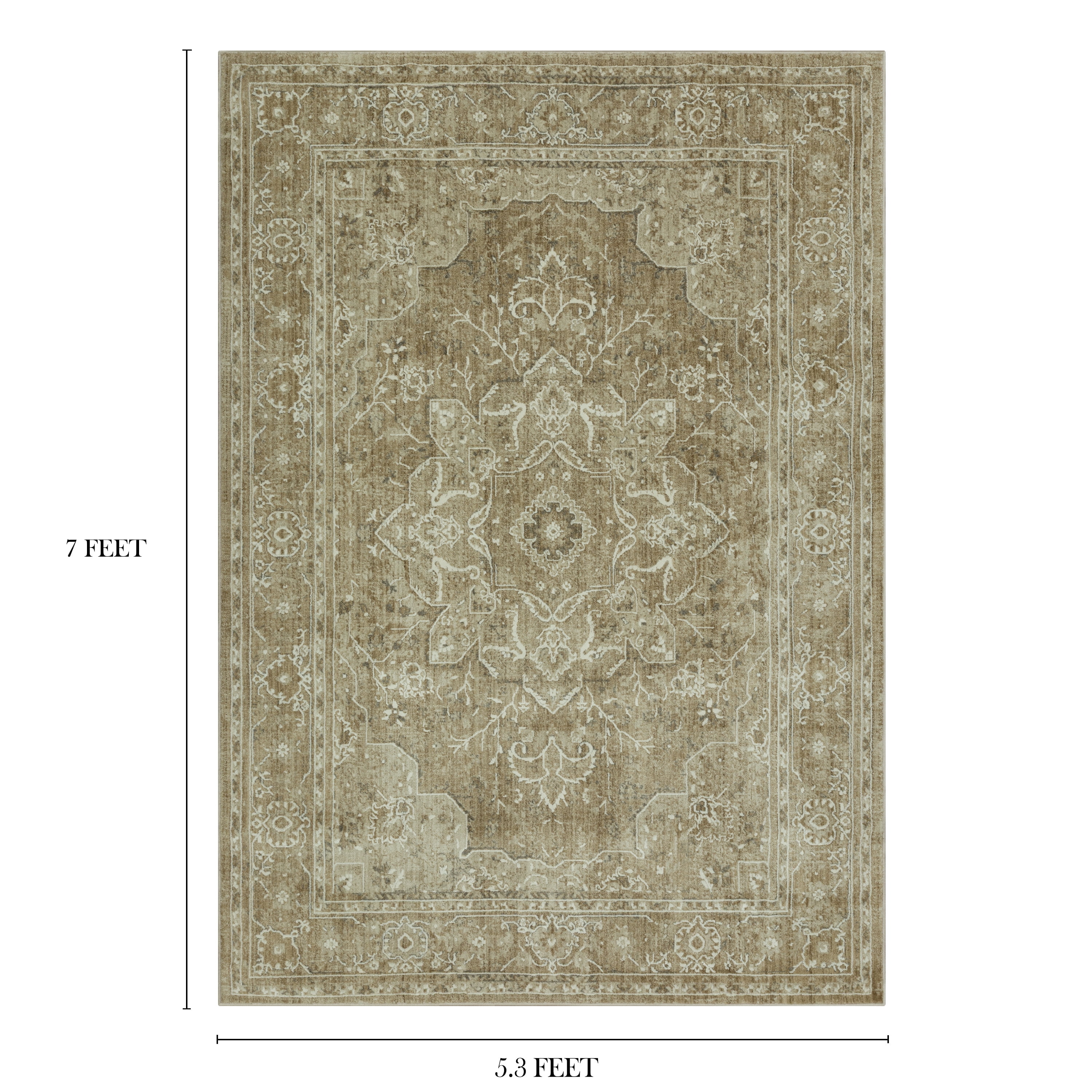 Mainstays Traditional Beige Medallion Persian Indoor Area Rug, 5'3"x7'