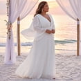 thumbnail image 2 of Agnes Orinda Women's Plus Size Easter Dresses Deep V Neck Long Sleeve Backless Pleated Zipper Up Wedding Evening Floor Dress 2X White, 2 of 7