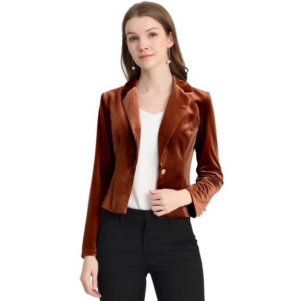 INSPIRE CHIC Chaqueta De Traje De Oficina De Negocios Con Solapa Y 1 Botón De Terciopelo Para Mujer marrón M
