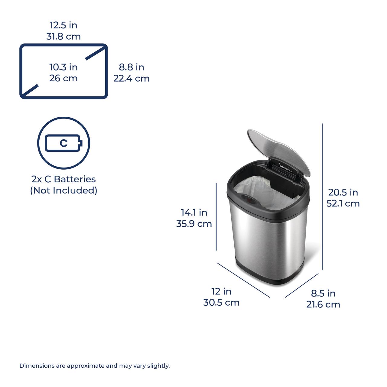Nine Stars Automatic Kitchen Trash Can Combo, 13.2 and 3.2 Gallon Stainless Steel Motion Sensor Garbage Bin with Soft Close Lid, Silver