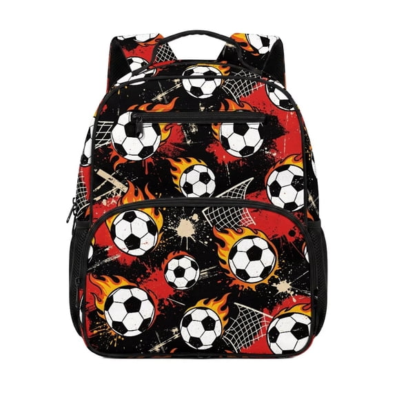 KUIFORTI Fire Football Toddler Backpack Boys Kids School Bag with Multiple Storage Pockets Adjustable Straps Durable for Preschool Kindergarten Back to School Gifts