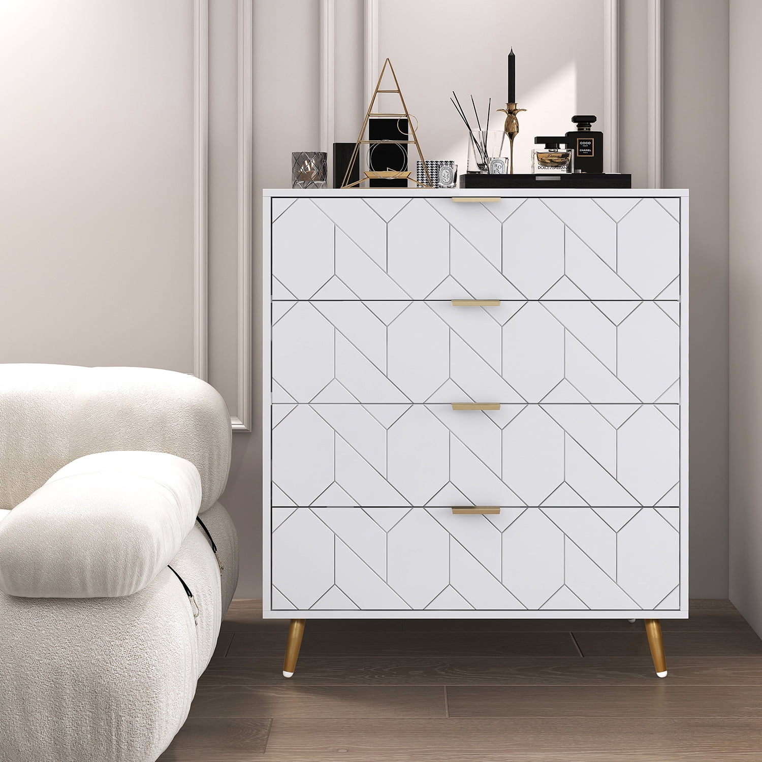 Kadyn 4 Drawer Cabinet, Storage Cabinet with Metal Legs, Particle Board Drawer Dresser for Home, White Kadyn 4 Drawer Cabinet, Storage Cabinet with Metal Legs, Particle Board Drawer Dresser for Home, White