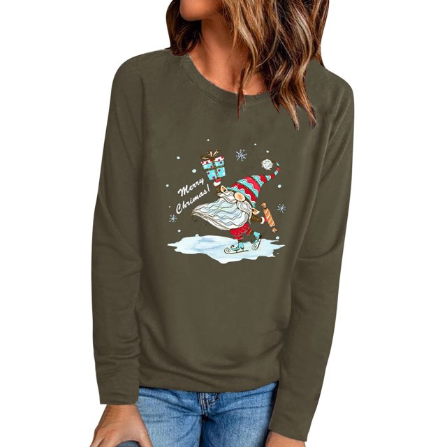 Tops de mujer Camisas Blusas Elegantes Camisas casuales de manga larga Cuello redondo de Navidad Ajuste ligero Túnica de otoño Top Otoño Odeerbi ODB-5