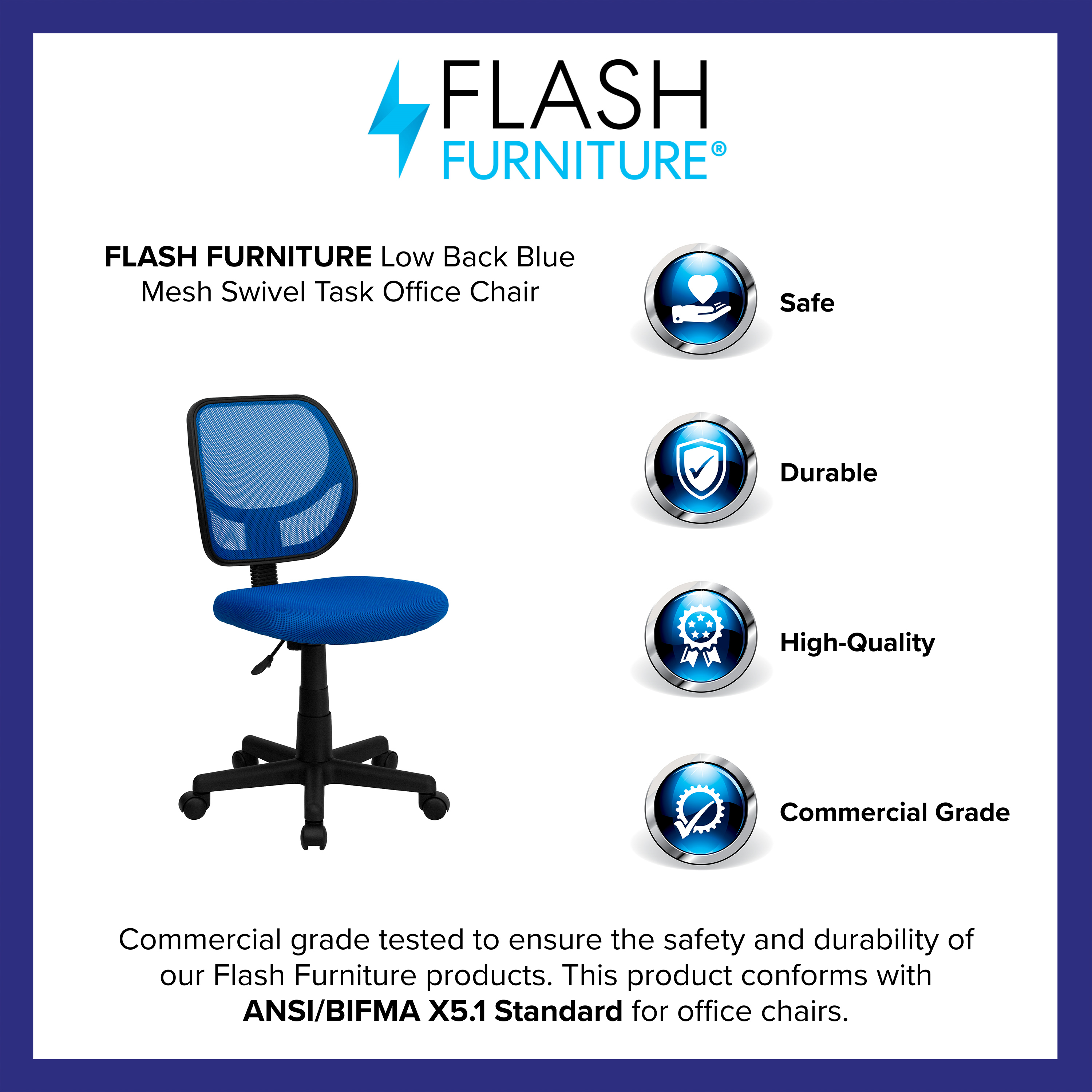 Flash Furniture Low Back Blue Mesh Swivel Task Office Chair - image 5 of 14