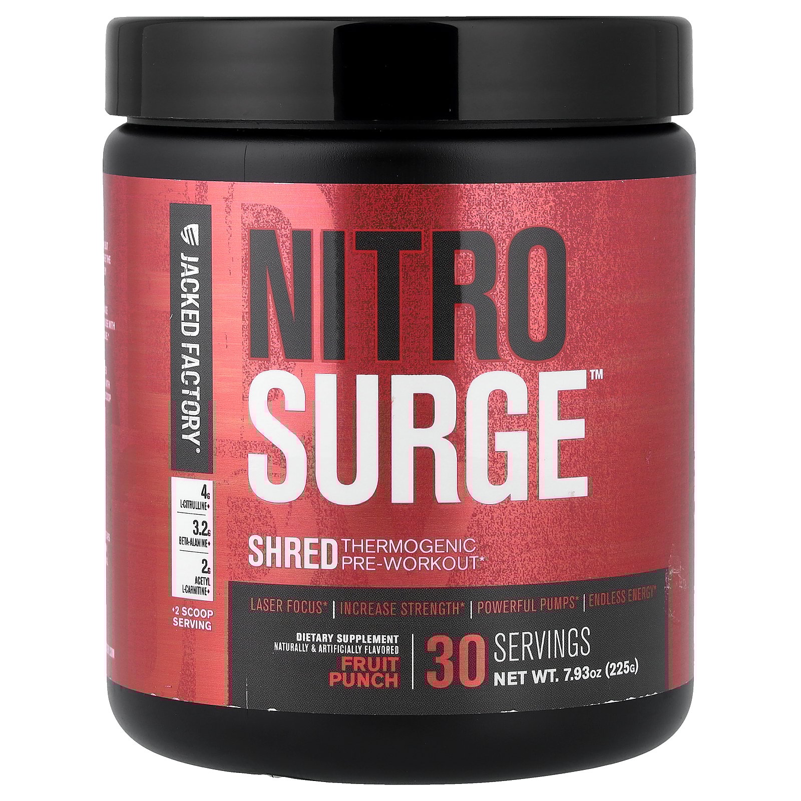 Jacked Factory Nitro Surge, Shred Thermogenic Pre-Workout, Fruit Punch, 7.93 oz. (225 g)