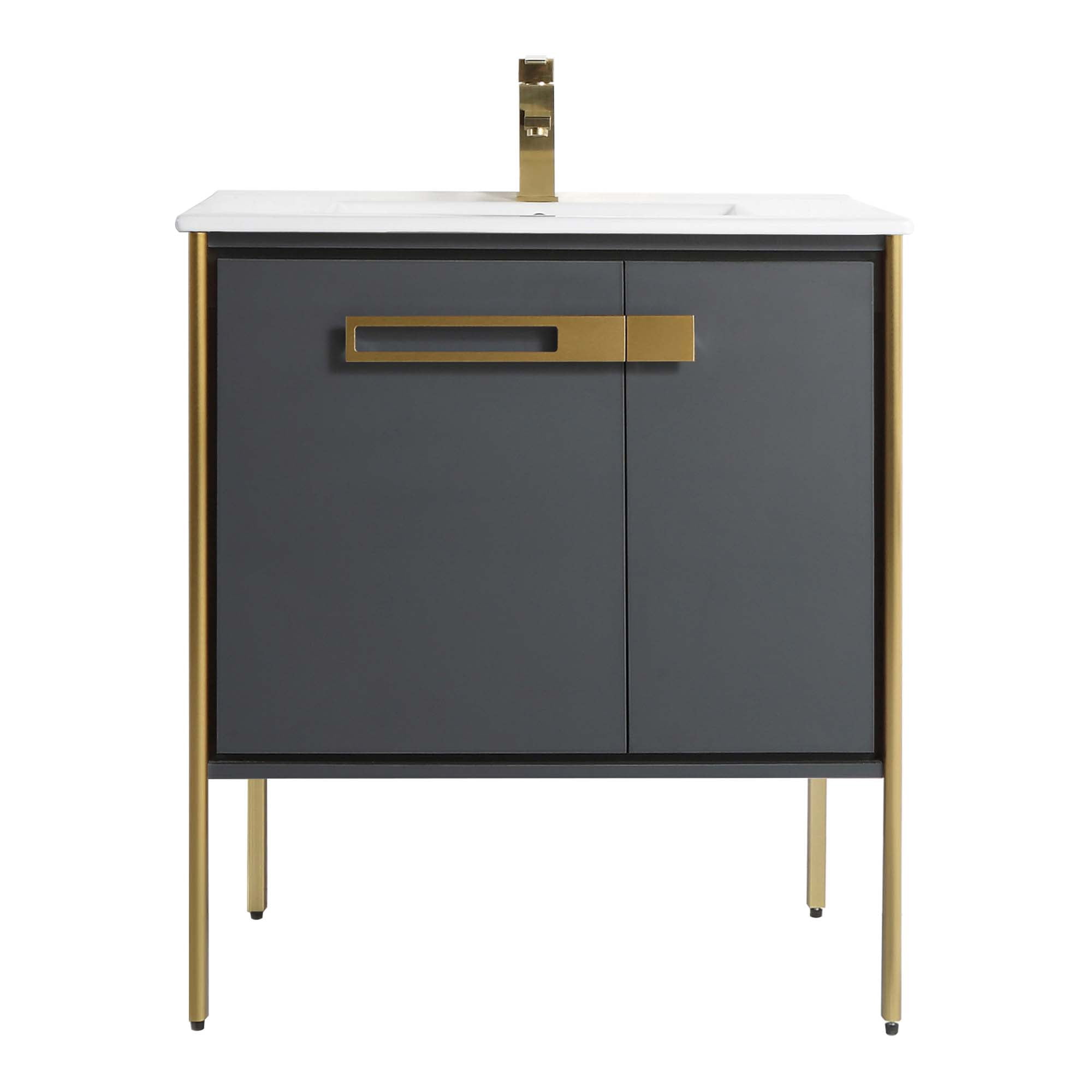 Fine Fixtures  Oakville Bathroom Vanity  with White Ceramic Sink Onix Grey - Satin Brass Hardware 30 Inch