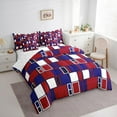 thumbnail image 3 of Feelyou Modern Abstract Adult Bedding Comforter Set 7 Pieces, Red Blue Full Bedding Set, Chic Square Geometric Reversible Fitted Sheet Flat Sheet, Luxury Bedroom Decor, 3 of 7