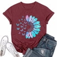 thumbnail image 2 of NAMTYQX Floral Tops for Women Oversized Crewneck Cool Bedrucken Relaxed Fit Lounge Stretch Short Sleeve Pattern Shirts for Women Trendy Summer Red Size M, 2 of 5