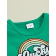 thumbnail image 5 of Suealasg Kid Girls Irish Day Clothes 2Pcs Toddler Baby Girls Summer Outfit Little Girls Short Sleeve Letters Print T-shirt and Shamrock Print Flare Pants Set, 5 of 8