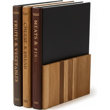 Book Cutting Board Set with Stand - Wooden Library Shaped Chopping Boards That Look Like Books, Labeled Meat, Fish, Cheese & Bread, Fruits & Vegetables, Decorative Kitchen Cutting Boards
