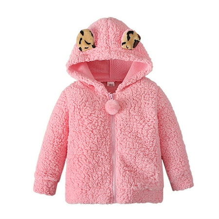 

Dezsed Kids Winter Coat Children S Autumn And Winter Long Sleeve Thick Solid Color Plush Hooded Jacket With Zipper Cute Cartoon Casual Outwear 1-4Years On Clearance