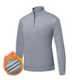 thumbnail image 2 of RYDCOT Men's Solid Color Quarter Zip Sweater Slim Fit Casual Elastic Knitted Pullover Long Sleeved Mock Neck Plus Plush Shirt Top for Fall Winter Gray, 2 of 7