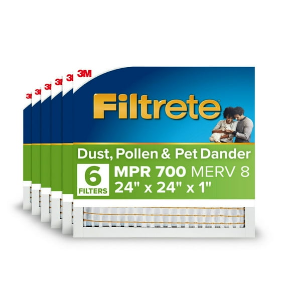 Filtrete 24x24x1 HVAC Furnace Air Filter, MPR 700 MERV 8, Dust, Pollen, and Pet Dander Reduction, 6 Pack