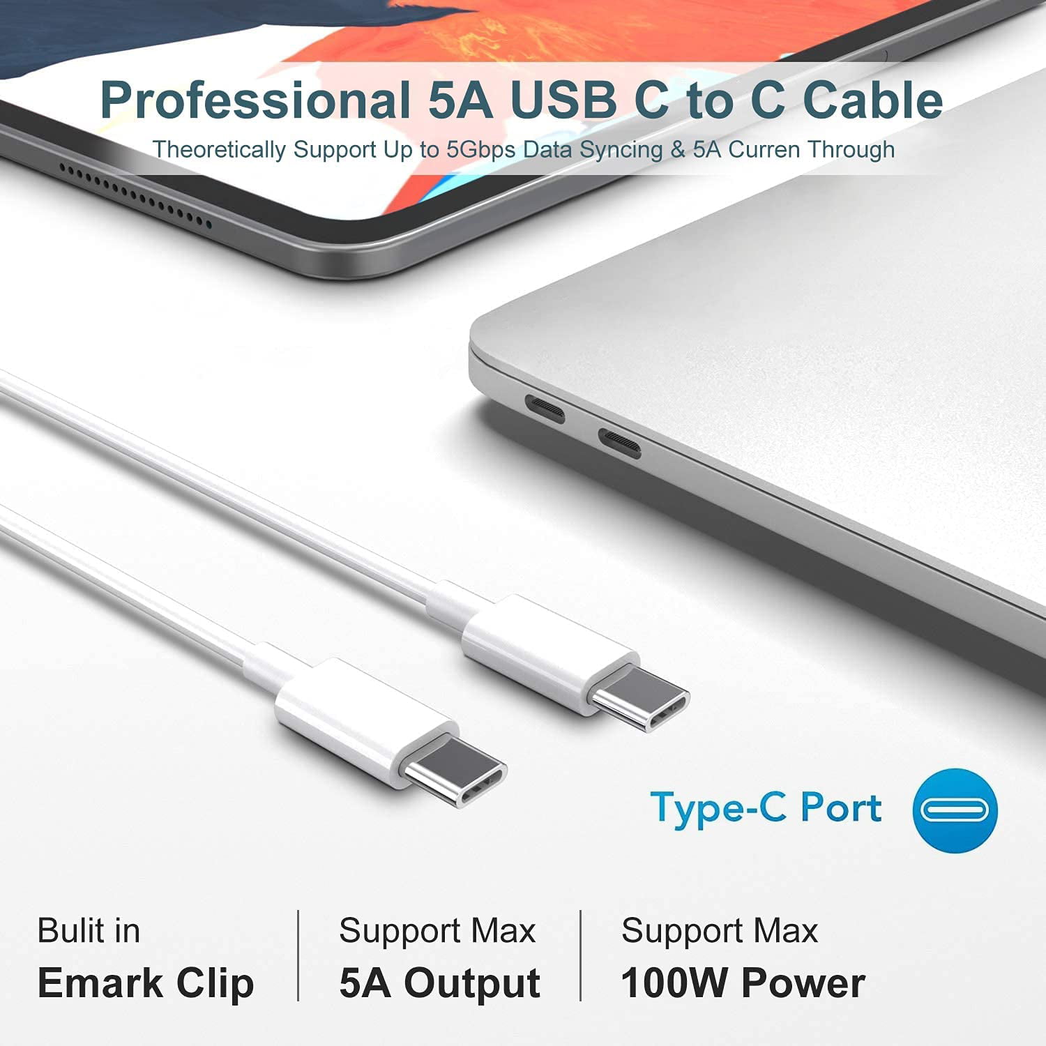 Included 7.2ft USB C to C Charge Cable 100W USB C Charger Mac Book Pro Charger Power Adapter Compatible with MacBook Pro 16/15/13inch iPad Pro 2021/2020/2019/2018 UL Listed MacBook air 13inch 