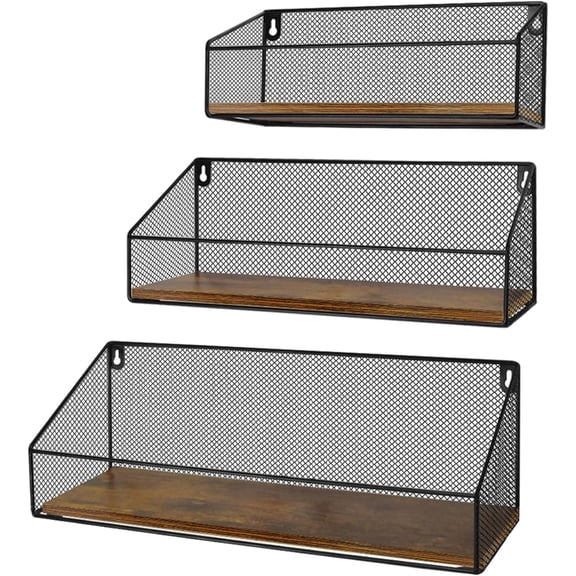 Schliersee Floating Shelves Wall Mounted Mesh Storage Shelf Set for Bathroom, Bedroom, Kitchen, Living Room, Office, 3 Packs