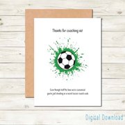 Soccer Coach Thank You Card – Funny "Thanks for Coaching Us!" Design – Perfect for Youth Soccer Coaches – Includes Envelope, Digital Download Option