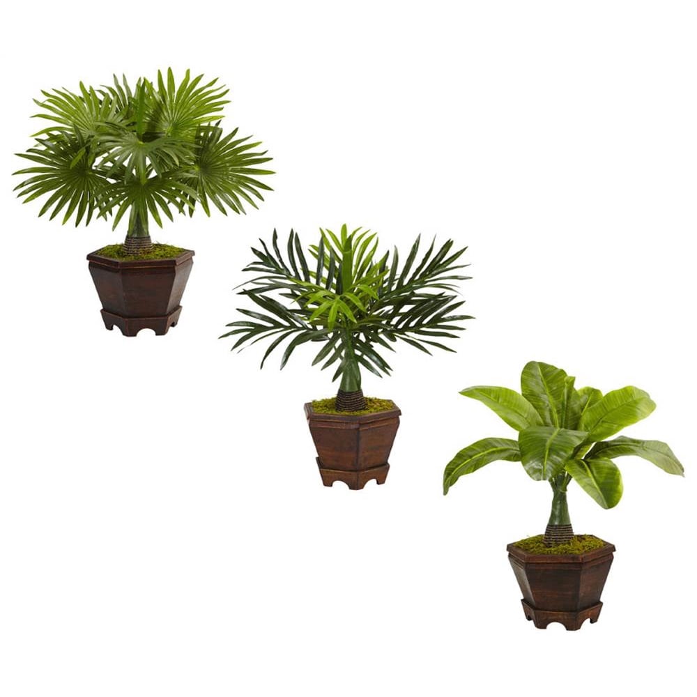 Assorted 16.5"H Mini Artificial Palm Trees in Planter (Set of 3