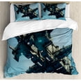 thumbnail image 1 of Fantasy Duvet Cover Set Queen Size, Science Fiction Alien Ship Illustration Extraterrestrial Beings Realistic UFO, Decorative 3 Piece Bedding Set with 2 Pillow Shams, Pale Blue Grey, by Ambesonne, 1 of 3