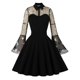 thumbnail image 1 of Vestido de Midi femenino bordado con flores, malla transparente, manga de trompeta larga, vestido con letra a, 1 of 4