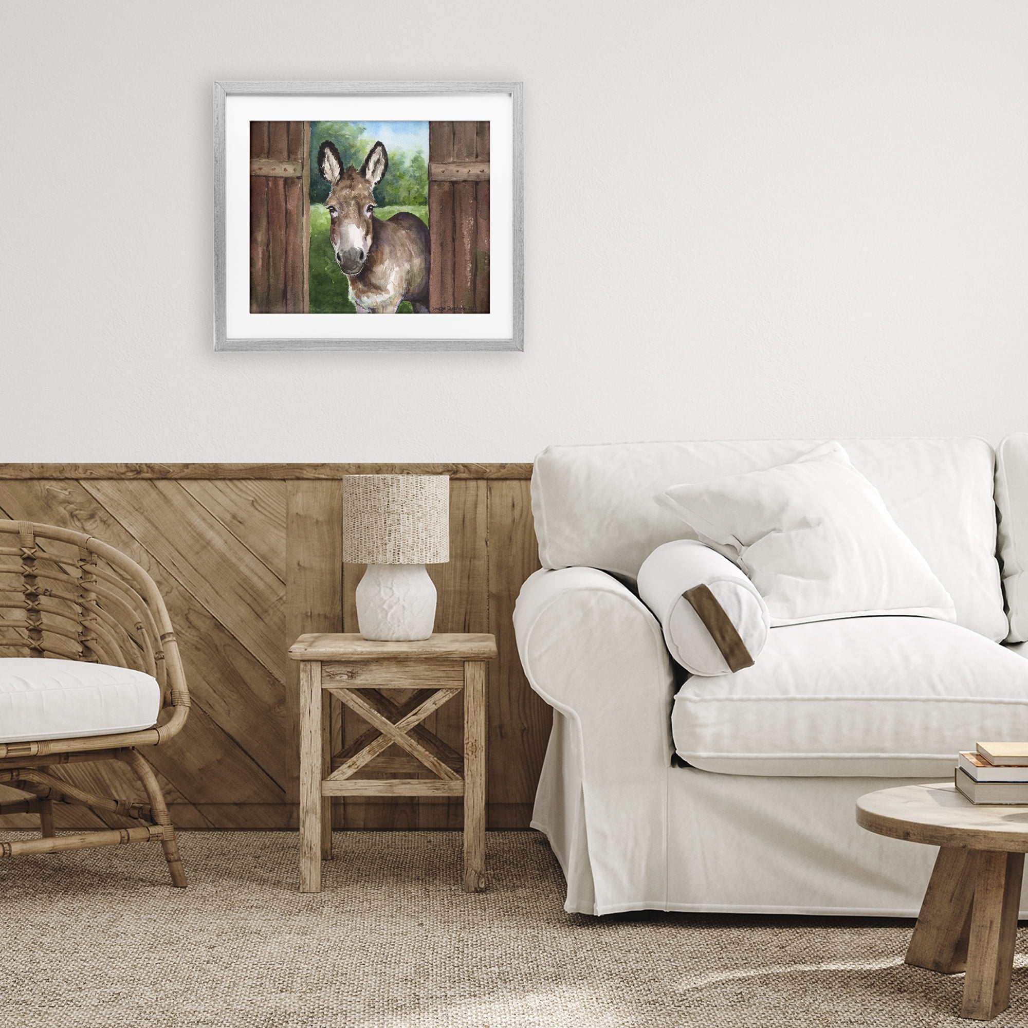 Stupell Industries Donkey in Wooden Gate Gray Framed Print Under Glass, design by George Dyachenko