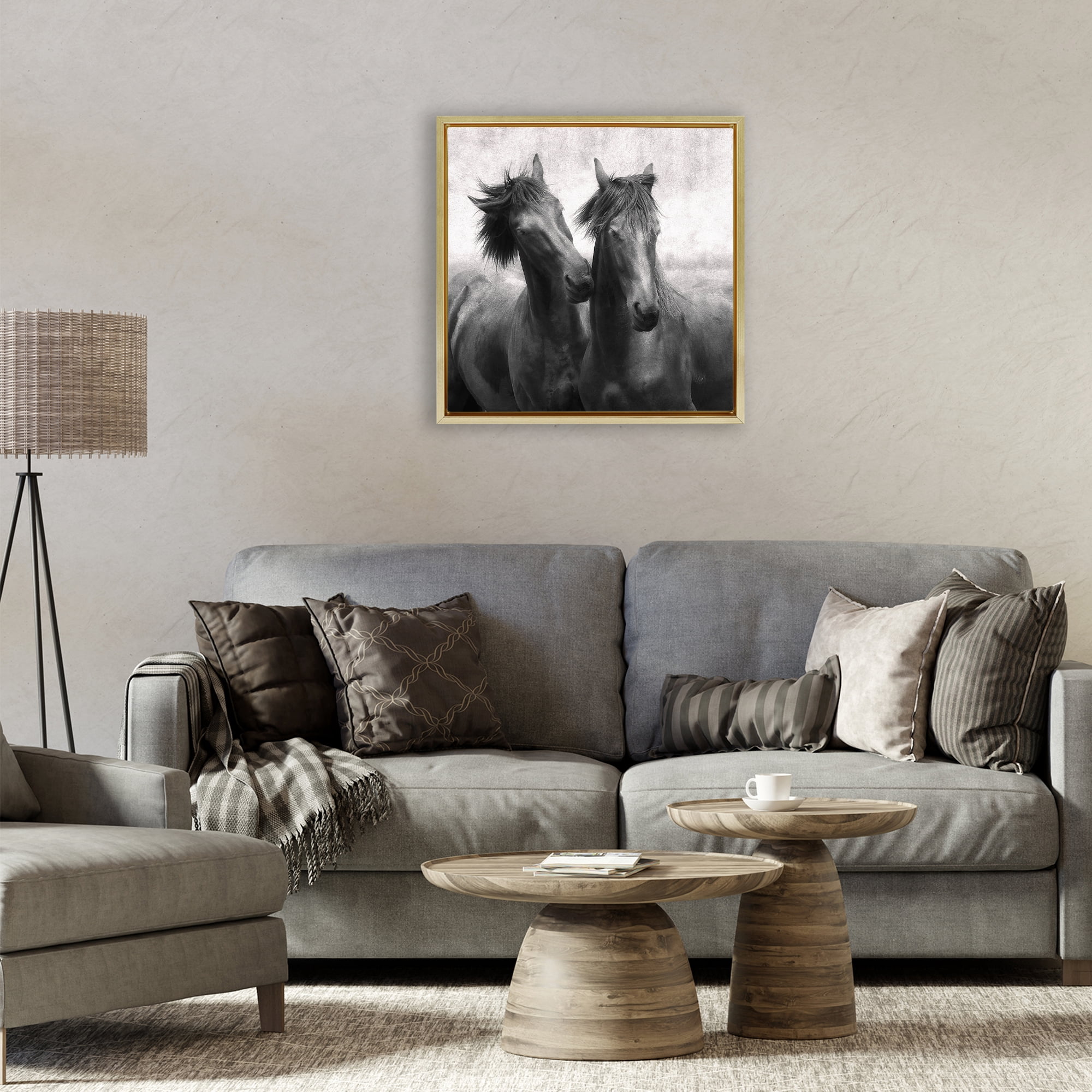 Stupell Industries Short Haired Horse Pair Gold Framed Floater Canvas Wall Art, design by Lars Van de Goor