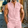 thumbnail image 5 of Lopecy-Sta Tank Tops for Men Stand Collar Half Button Sleeveless Henley Linen Blend Chest Pocket Loose Casual Summer Vests, 5 of 6