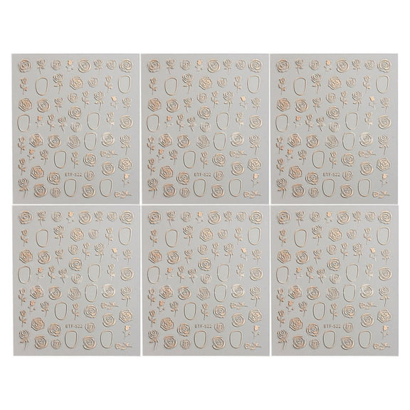 6 nails 3D three-dimensional stickers hot gold pure desire wind retro rose ice through girls back glue nail paste - Rose gold