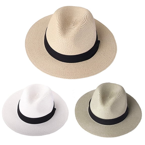 Helii Foldable Panama Straw Hat Wide Brim Sun Hat Packable Beach Hat for Women Men Unisex UPF 50 Sun Protection Travel Foldable Summer Hat with Black Band Lightweight Vacation Fedora Hat