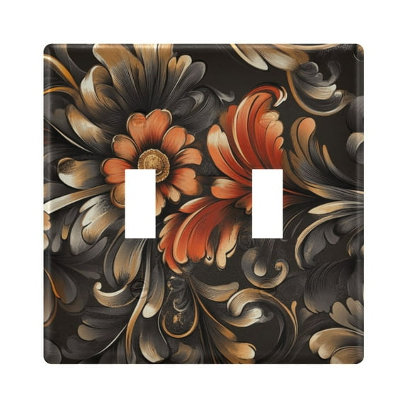 2 Gang Light Switch Cover Plate Red Flowers and Swirls Leaves Wall Plate Decorate Electrical Outlet Cover Plates 4.56”x4.48”