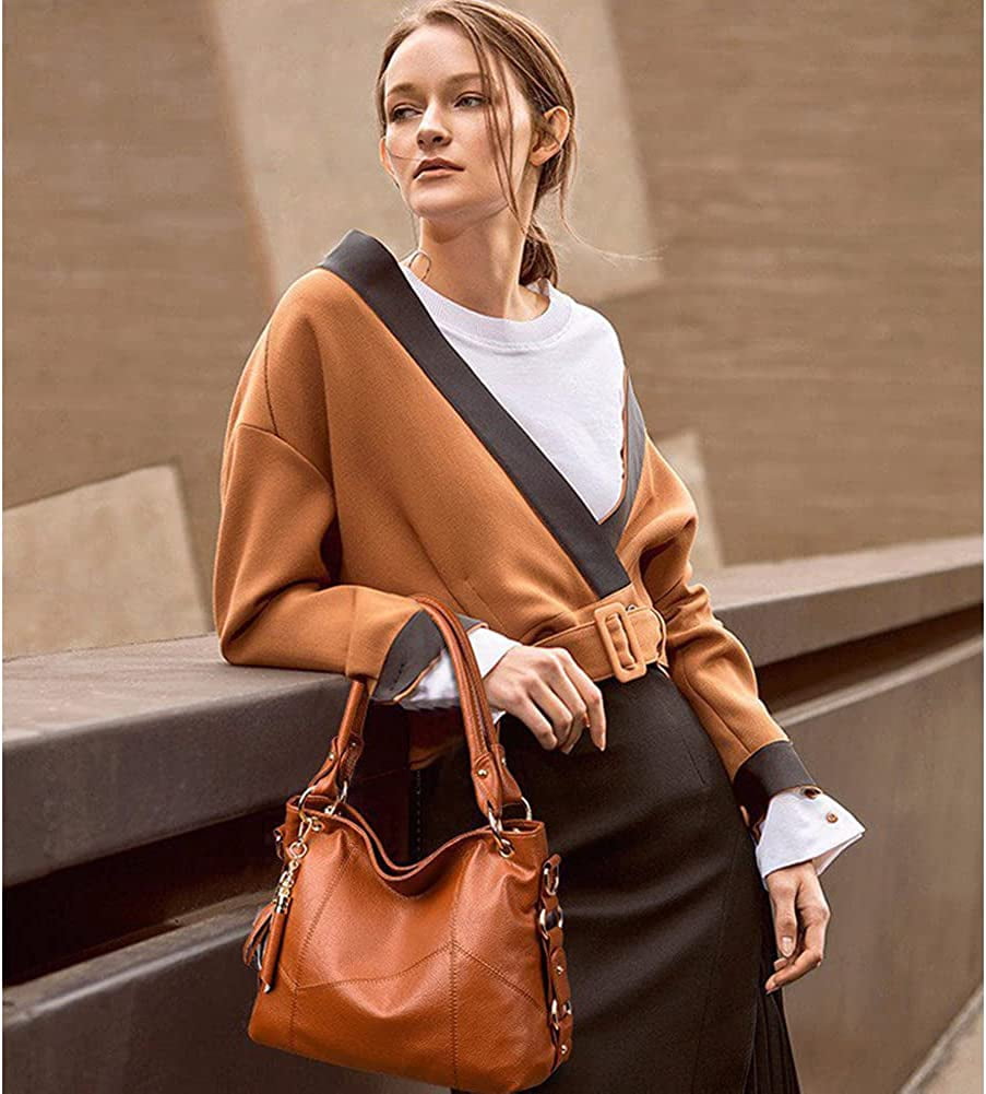 PIKADINGNIS Tote Bag for Women Hobo Shoulder Purse Large Work Commute Handbag Leather Top Handle Bag with Tassel