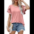 thumbnail image 1 of Blusas Verano para Mujer con Mangas Pétalos, Camisetas Encaje Crochet con Cuello Redondo, Camisetas Casuales Holgadas Color Sólido, Camisetas Básicas Tipo Túnica. Rosa S, 1 of 10