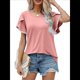 thumbnail image 1 of Blusas Verano para Mujer con Mangas Pétalos, Camisetas Encaje Crochet con Cuello Redondo, Camisetas Casuales Holgadas Color Sólido, Camisetas Básicas Tipo Túnica. Rosa S, 1 of 10