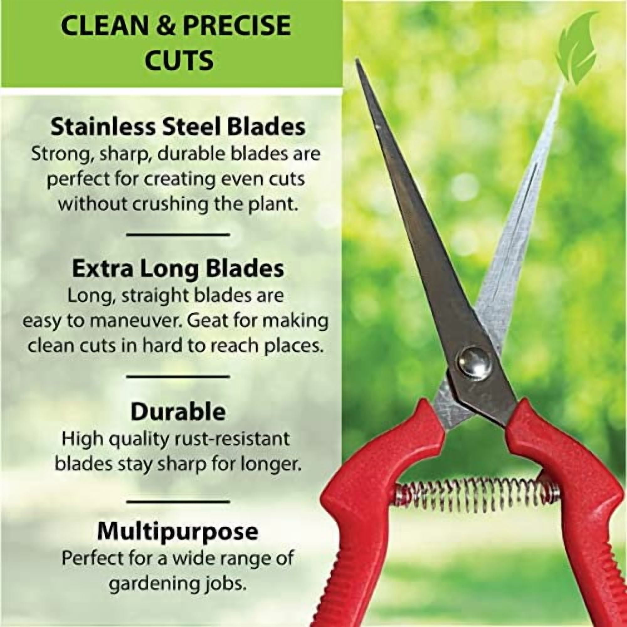GARDEN GURU Extra Long Stainless Steel Pruner Pruning Shears Clippers Snips Sharp Bonsai Cutter Plant Trimming Scissors Straight Blade Garden Scissors Tool Great for Roses Flowers Herbs Fruits (2)