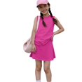 thumbnail image 5 of Grblisyd Girls Summer Outfits Solid Color Tennis Skirt Sets Sleeveless Tank Tops and Pleated Skirts 2 Piece Outfit Activewear Clothes 5-12 Years, 5 of 6