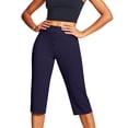 thumbnail image 2 of Womens Denim Style High Waisted Capris, Button Fly Stretchy Straight Leg Pants for Office Casual Comfort Dark Blue S-XXL,Size M, 2 of 5