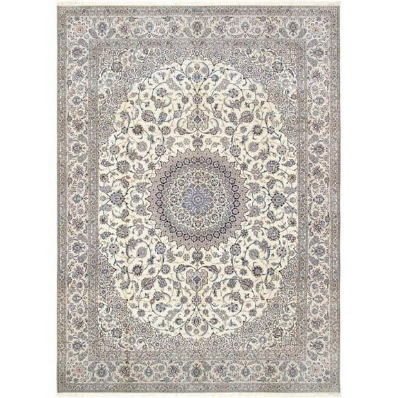 Pasargad Home 104" x 145" Hand-Knotted Silk & Wool Area Rug in Ivory