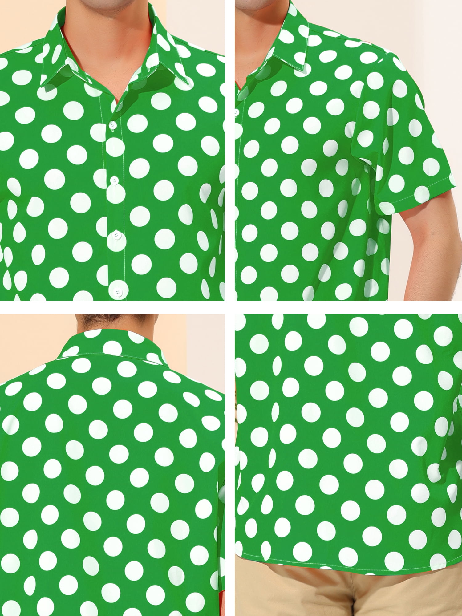 Unique Bargains Men's Summer Polka Dots Shirt Button Down Short Sleeves Shirts 2XL Green