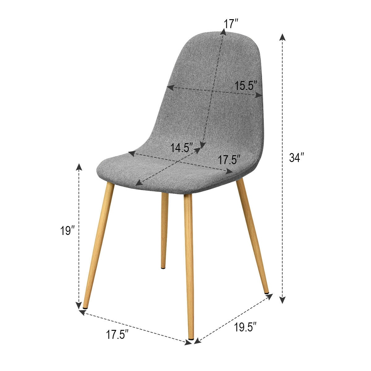 Gymax Set of 4 Dining Chairs Fabric Cushion Kitchen Side Chairs Gray