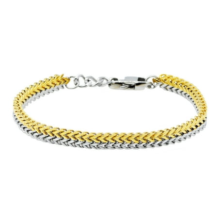 Arista Men's Double Franco Two Tone Adjustable Bracelet in Gold Plated Stainless Steel, 8.5"